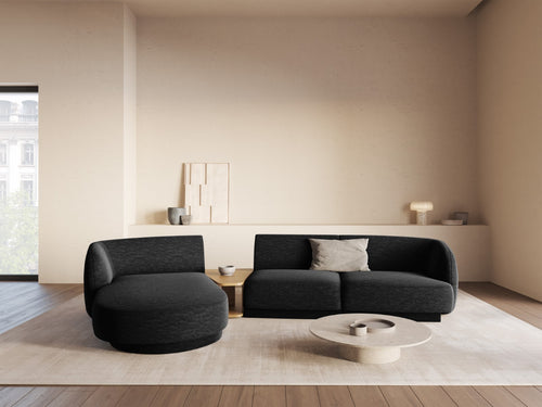 Micadoni linker modulaire bank Miley 3-zits, chenille, zwart - 178x303x70cm