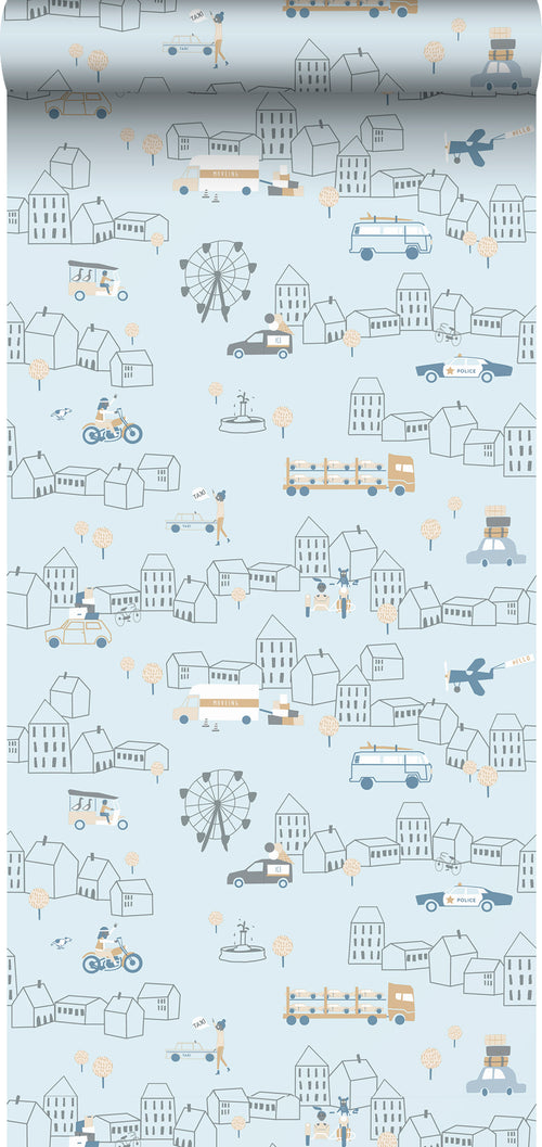 Sanders & Sanders behang auto's lichtblauw - 53 cm x 10 m - 640288 - vtwonen shop