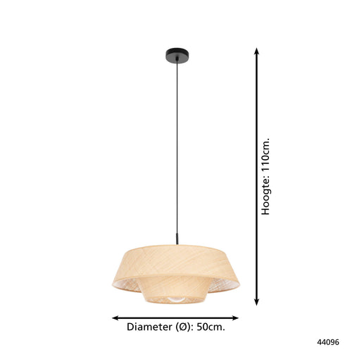 EGLO hanglamp Marford - e27 - ø 50 cm - zwart/natuur/raffia