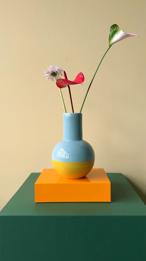 vtwonen - Vaas - Bloemenvaas - Keramiek - Lichtblauw/Geel - Set van 2