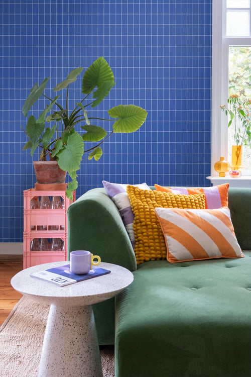 ESTAhome behang kleine tegeltjes koningsblauw en wit - 53 cm x 10.05 m - 139962 - vtwonen shop