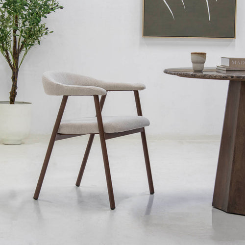 Giga Meubel Eetkamerstoel Mila - Beige/Walnoot - Zithoogte 48cm - Set van 2