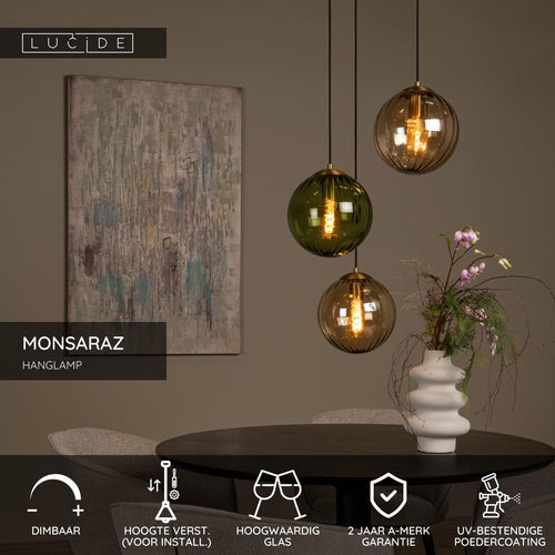 Lucide hanglamp MONSARAZ - 3xE27 - Groen