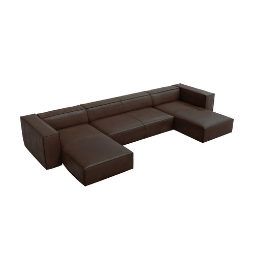 Cosmopolitan Design - Panoramische bank Turin 6-zits, echt leer donkerbruin - 173x375x68cm