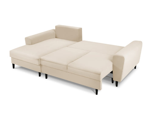 Cosmopolitan Design Uitklapbare hoekbank links met opbergdoos Kyoto 4-zits, ribfluwelen, beige - 145x241x88cm