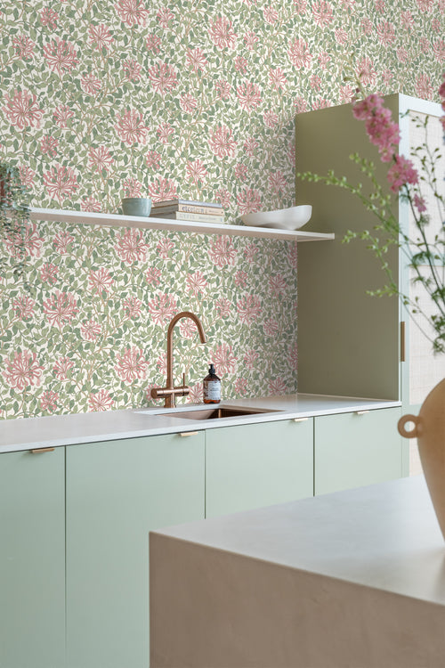 ESTAhome behang bloemen groen en roze - 50 x 900 cm - 131029 - vtwonen shop