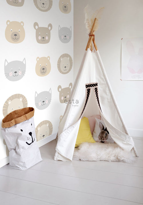 ESTAhome XXL behang dierenkoppen beige, bruin en grijs - 50 x 837 cm - 158932 - vtwonen shop