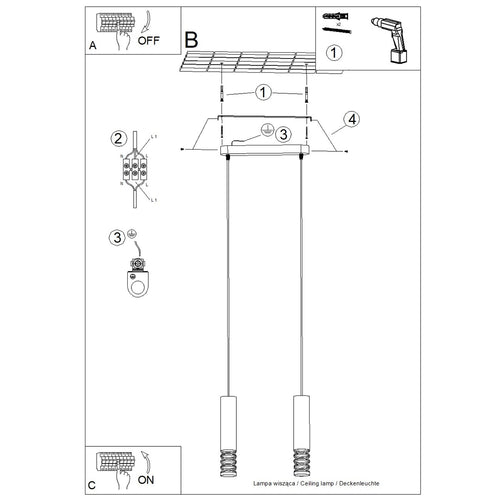 Sollux Lighting Hanglamp LAMI 2 wit - 33x6x125cm