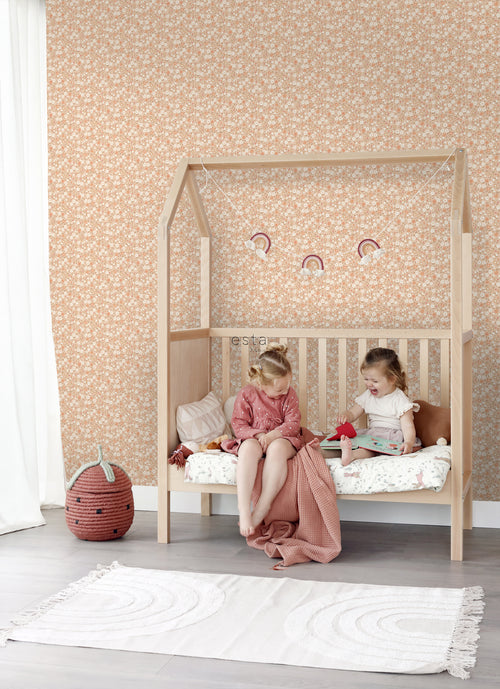ESTAhome behang bloemetjes licht terracotta - 53 cm x 10.05 m - 139580