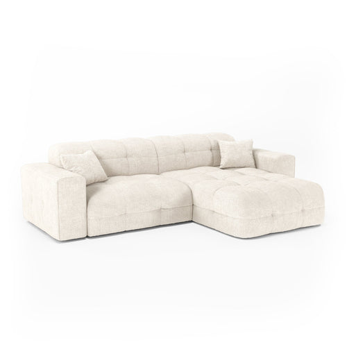 Premium Interiors - Rechthoekige hoekbank COCOON - gewaafd fluweel crème 230cm