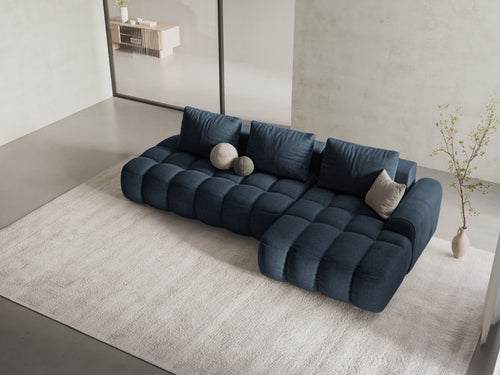 Cosmopolitan Design Converteerbare hoekbank rechts met opbergdoos Linz 3-zits, structurele stof donkerblauw - 142x275x84cm
