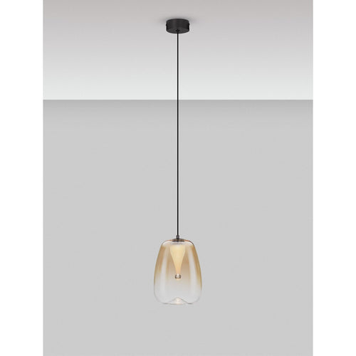 Nova Luce OBLO Slanke hanglamp voor plafond, amberkleurig, matzwart, LED, 3W, 195lm, 3000K