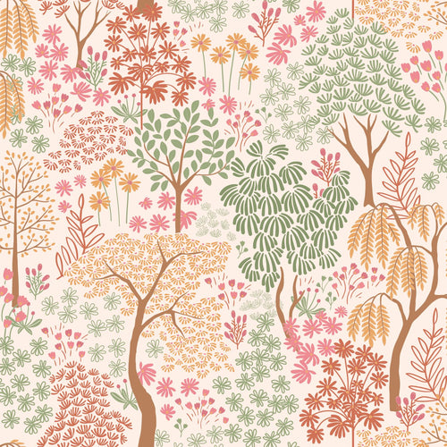 ESTAhome behang bomen en bloemen terracotta, roze en groen - 50 x 900 cm - 131185 - vtwonen shop