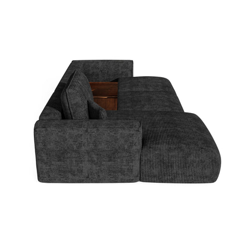Premium Interiors - Linkshoekbank met slaapfunctie en opbergruimte COMO - corduroy zwart 297cm