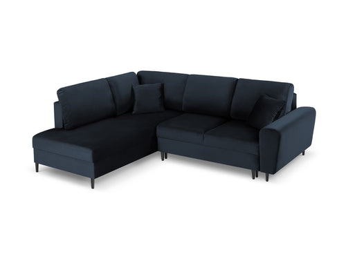 Cosmopolitan Design Uitklapbare hoekbank links met opbergdoos Kyoto 5-zits, flueel, donkerblauw - 194x243x88cm