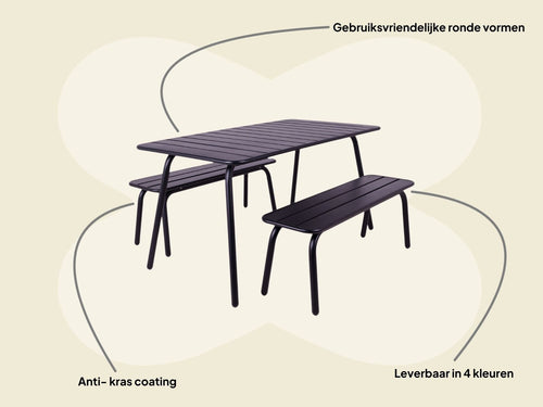MaximaVida metalen picknickset Max 150 cm zwart – 3-delig