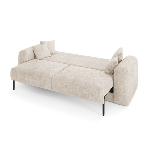 Sia Home - Slaapbank met opbergruimte, notenhout RIO - gewaafd fluweel crème 250cm