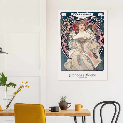 Artfulprints Poster met Lijst Alphonse Mucha - F. Champenois   - A4 21x29.7 cm - Blauw