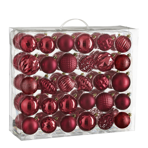 Mica Decorations Kerstballen Set - 60 Stuks - Ø7 cm - Onbreekbaar - Donkerrood