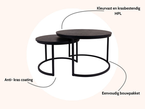MaximaVida ronde salontafel set Chicago XL zwart 75 cm - pinewood fineer - vtwonen shop