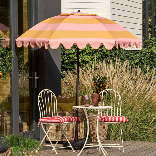 Mica Decorations Kantelbare Parasol met Streepprint - Stokparasol 238 x Ø195 cm - Tuin of Balkonparasol - Polyester, Staal - Roze, Oranje