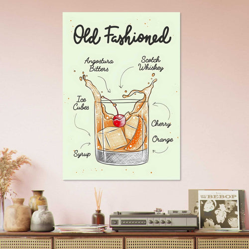 Artfulprints  Old Fashioned cocktail I – Illustratie   poster A4 21x29.7 cm