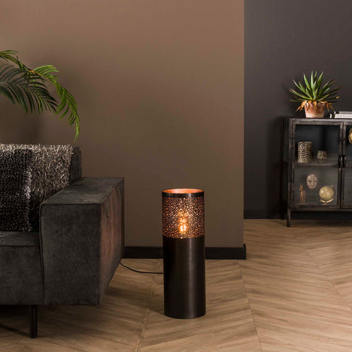 Giga Meubel Vloerlamp Cilinder - Zwart Nikkel - 60x20x20cm