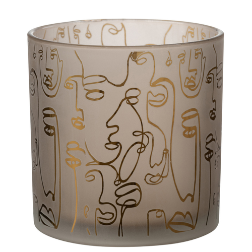 J-Line windlicht Happy Faces - glas - beige - large - vtwonen shop