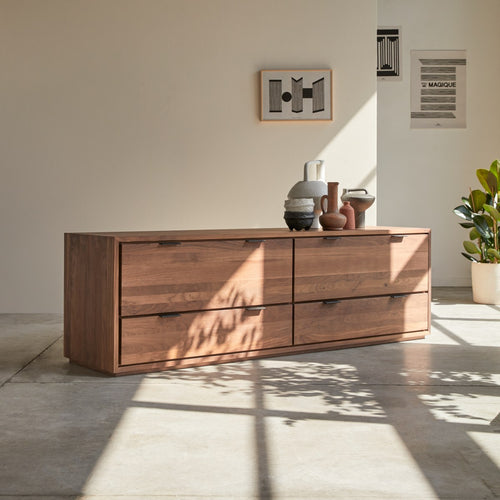 Tikamoon Massief notenhouten tv-meubel 180 cm - Donkerbruin - vtwonen shop