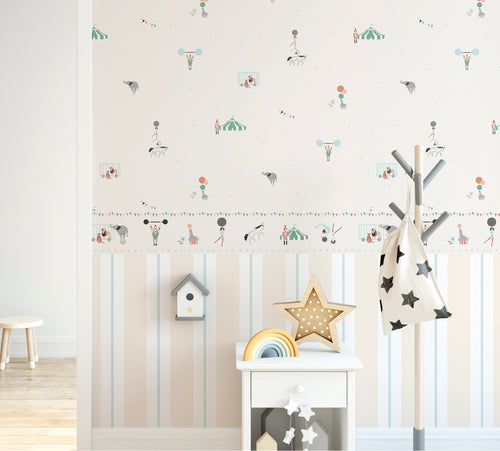 Sanders & Sanders zelfklevende behangrand circus figuren beige en meerkleurig - 500 x 16 cm - 640322