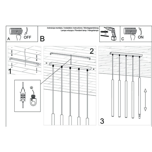 Sollux Lighting Hanglamp PASTELO 5L hout - 45x5x100cm
