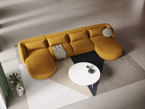Cosmopolitan Design Panoramische bank Tulum 5-zits, flueel, geel - 156x330x70cm