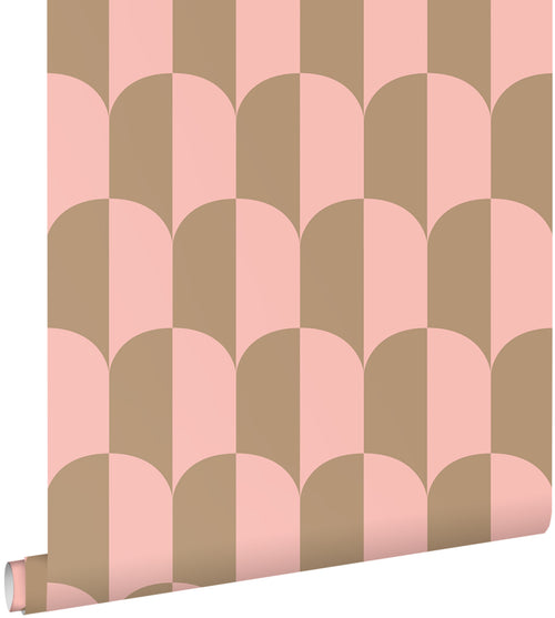 ESTAhome behang art deco bogen roze en beige bruin - 50 x 900 cm - 139984 - vtwonen shop