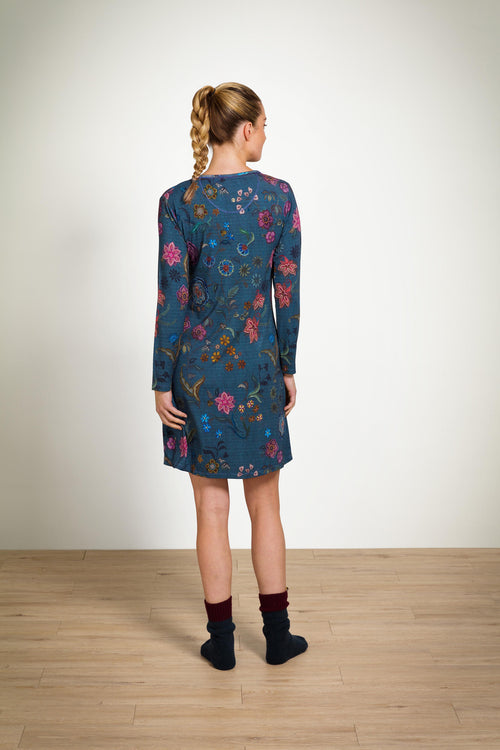 Pip Studio - Dana Nachthemd Lange Mouw Dames - Coco Flower - Blauw - XXL
