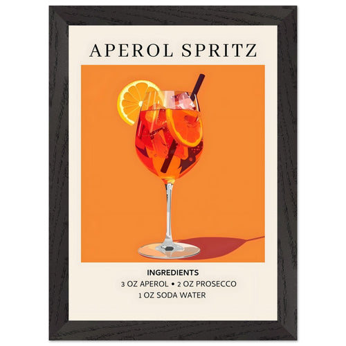 Artfulprints Poster met Lijst Aperol Spritz - Ingrediënten   - A4 21x29.7 cm - Oranje