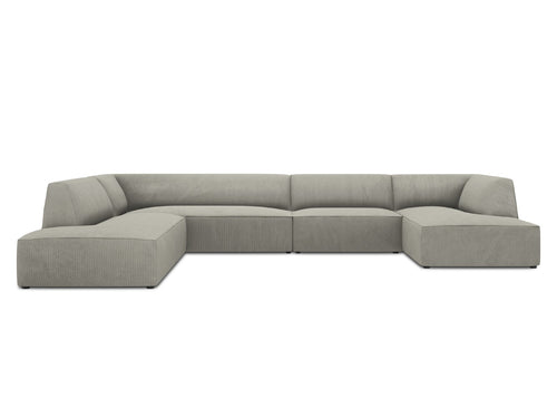 Micadoni Panoramische hoekbank links Ruby 7-zits, ribfluwelen, lichtgrijs - 273x366x69cm