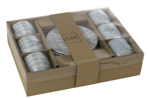 J-Line kop + schoteltje - keramiek - blauw - doos van 6