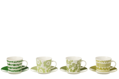 J-Line kop + schoteltje - keramiek - groen - large - giftbox - 4 stuks