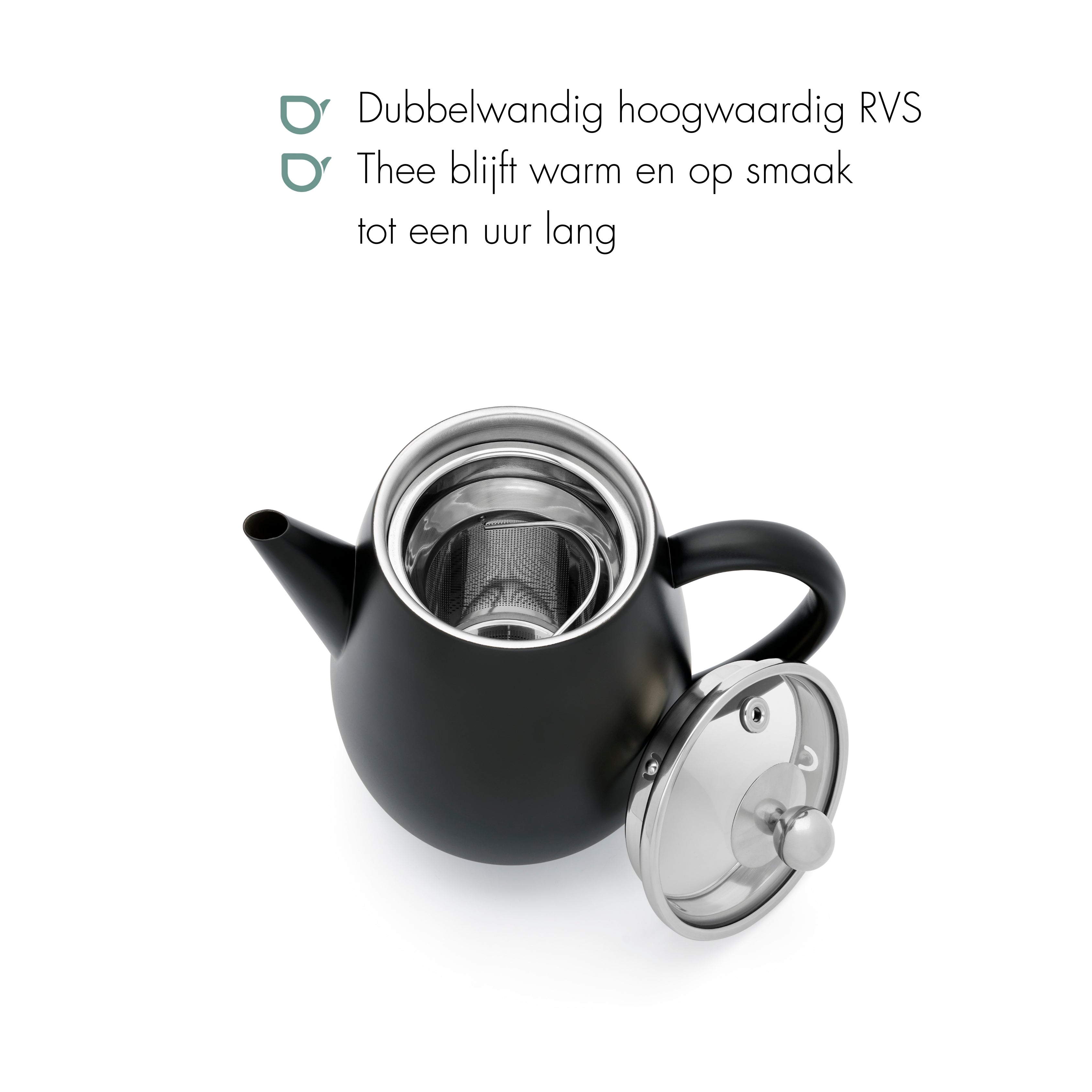 Bredemeijer Dubbelwandige Theepot Duet® Eva 1,1L, zwart