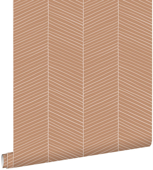 ESTAhome behang visgraat-motief licht terracotta - 53 cm x 10.05 m - 139357
