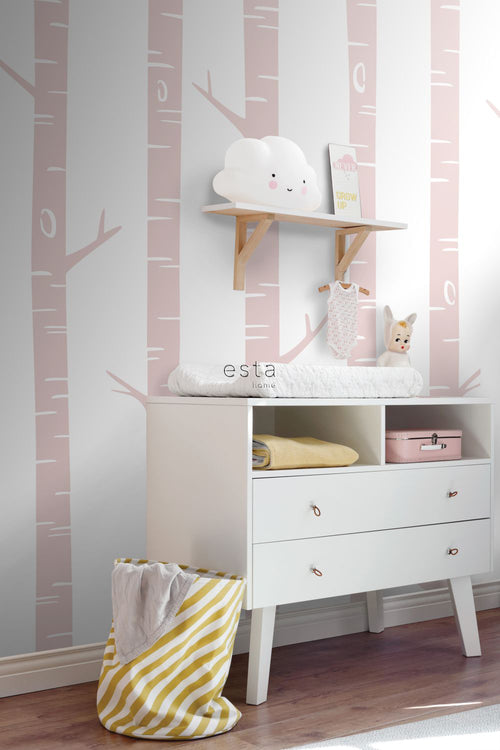 ESTAhome fotobehang berken boomstammen zacht roze - 150 x 279 cm - 158927 - vtwonen shop