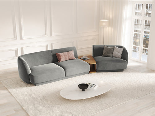 Micadoni Rechte modulaire bank Miley 3-zits, flueel, lichtgrijs - 126x303x70cm
