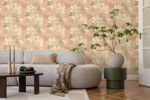 ESTAhome behang bomen en bloemen beige, terracotta en groen - 50 x 900 cm - 131186 - vtwonen shop