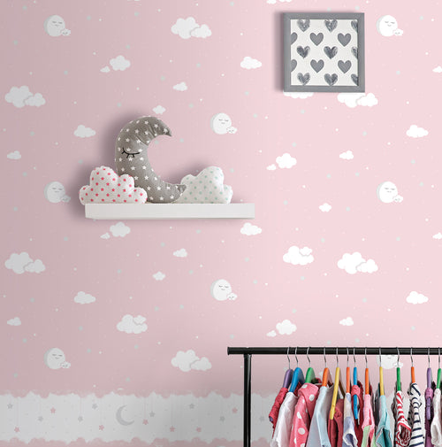 Sanders & Sanders behang wolkjes roze en wit - 53 cm x 10 m - 640558