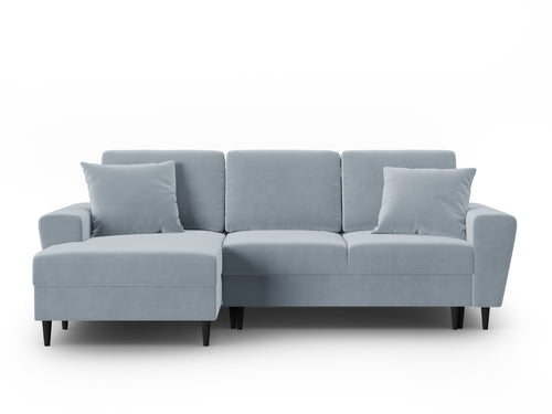 Cosmopolitan Design Uitklapbare hoekbank links met opbergdoos Kyoto 4-zits, flueel lichtblauw - 145x241x88cm