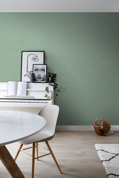 ESTAhome behang grafische lijnen vergrijsd mintgroen - 53 cm x 10.05 m - 139453