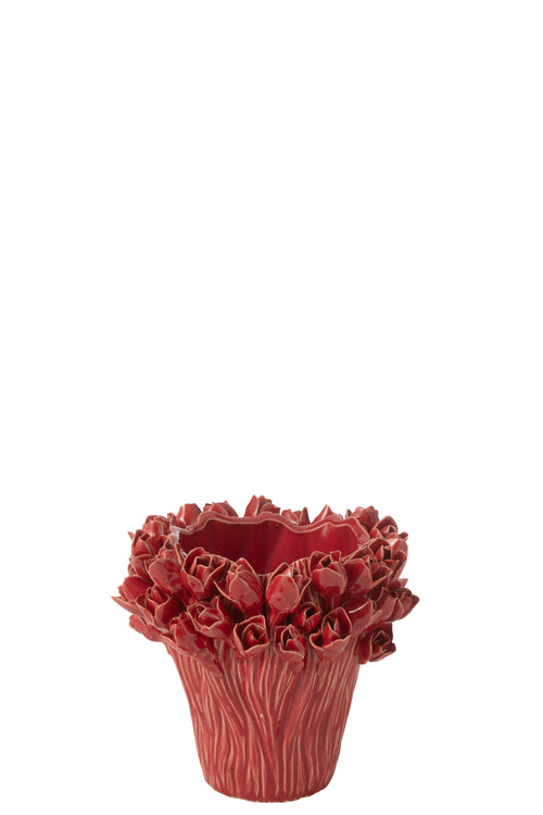 J-Line vaas Ambrosia - keramiek - rood - small - Ø 20.5 cm - vtwonen shop