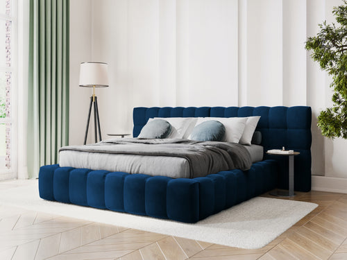 Cosmopolitan Design Opbergbed met dubbel hoofdbord Bali 180x200cm, flueel, koningsblauw - 230x300x100cm
