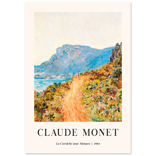 Artfulprints Poster met Lijst Claude Monet - La Corniche near Monaco   - A4 21x29.7 cm - Meerkleurig