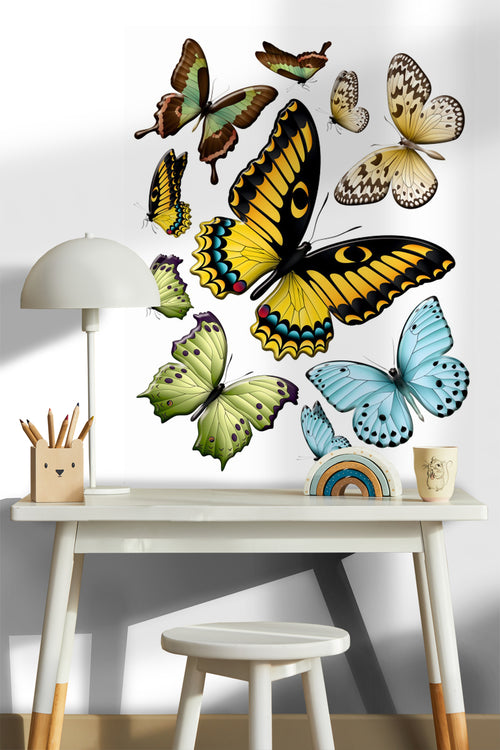 Sanders & Sanders muursticker vlinders geel, groen en blauw - 85 x 65 cm - 600284